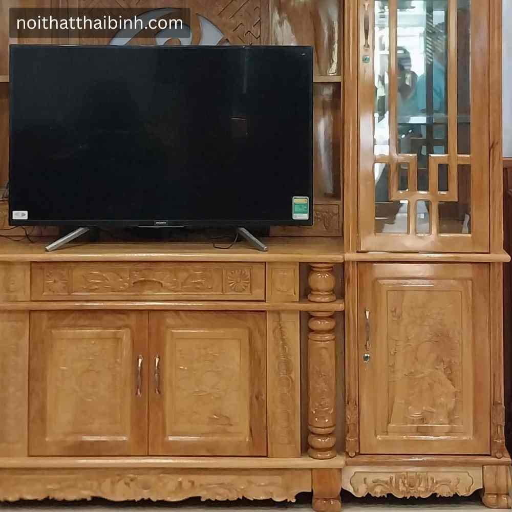 Kệ Tivi Gỗ Gõ Đỏ Kết Hợp Tủ Rượu Và Bàn Thờ