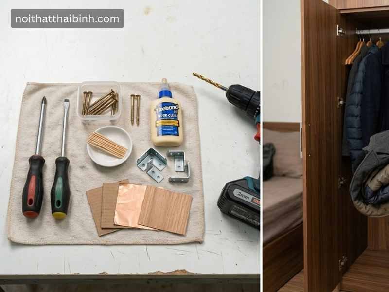 Chuẩn bị dụng cụ trước khi sửa bản lề tủ quần áo