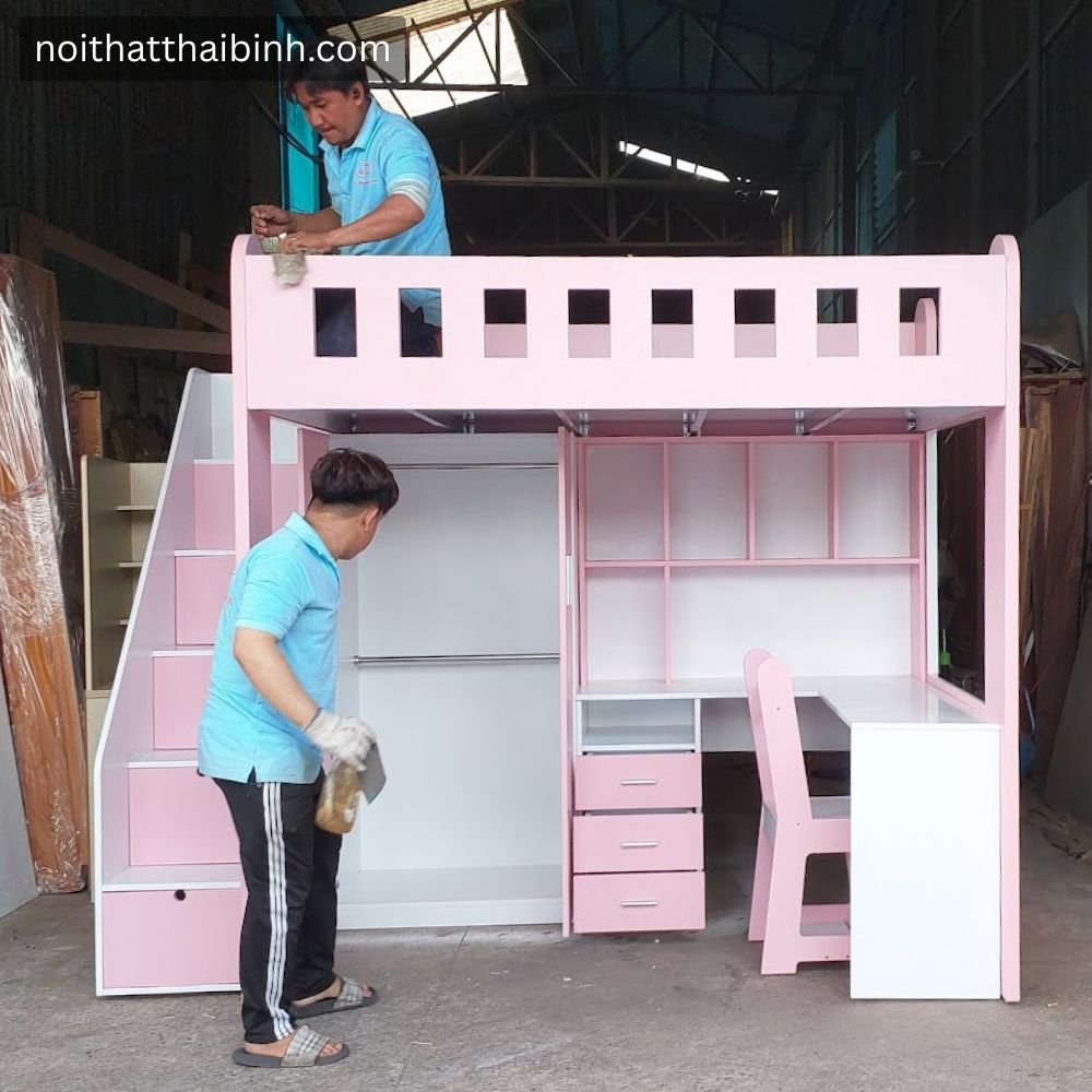 Giường tầng kết hợp bàn học tủ áo