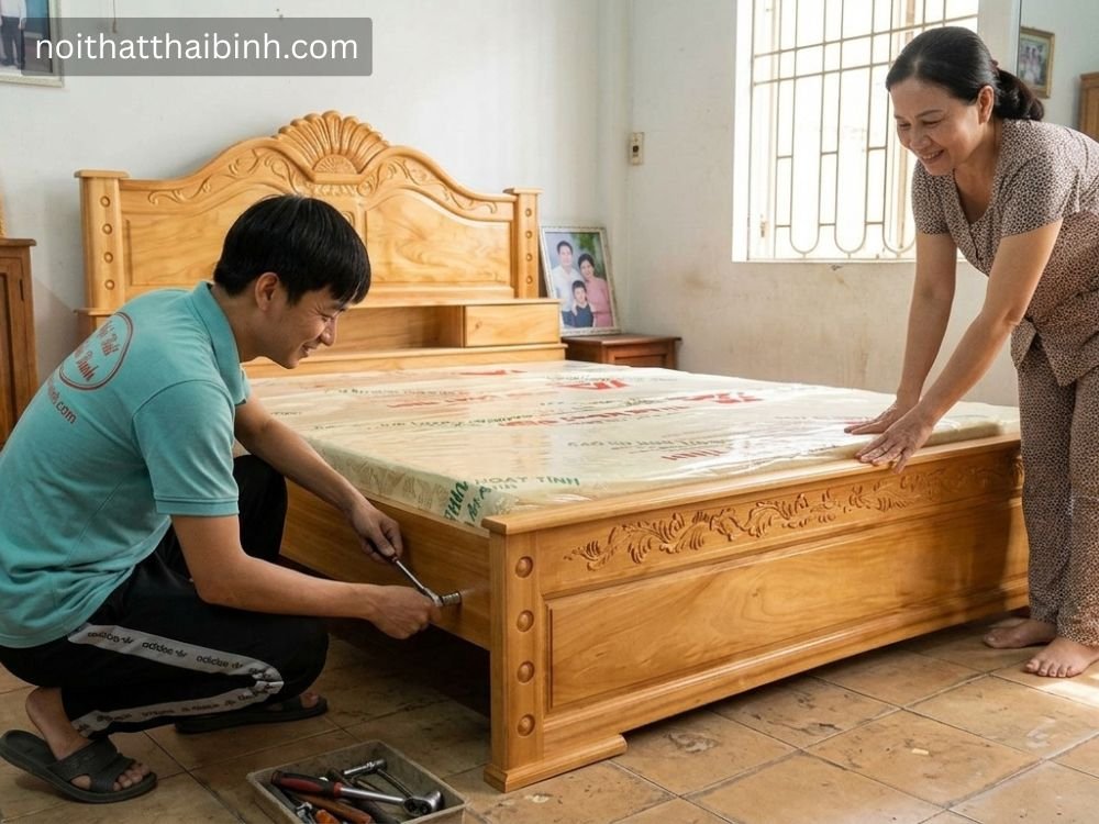 Giường ngủ gỗ gõ đỏ tự nhiên - Mã số 3097