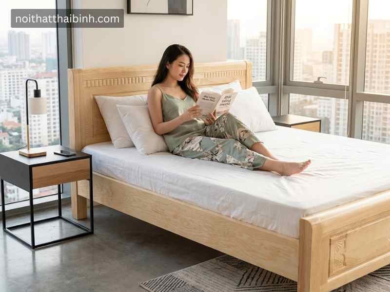 Giường ngủ gỗ sồi tự nhiên