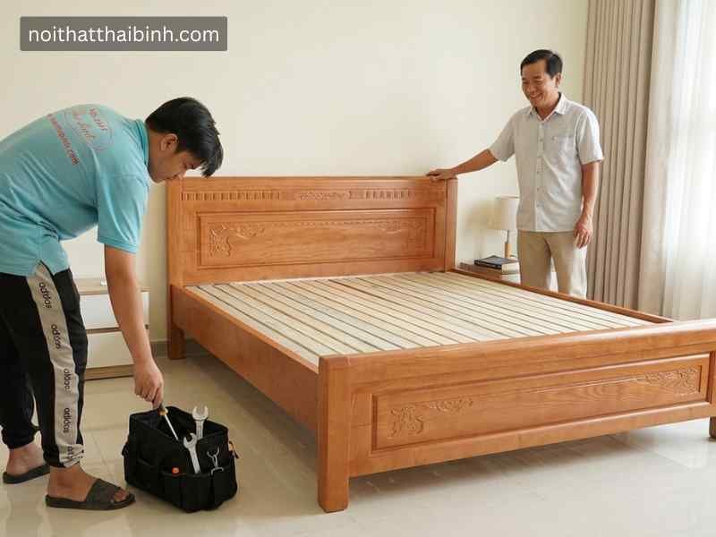Giường ngủ gỗ xoan đào giao lắp đặt tận nhà tại TPHCM