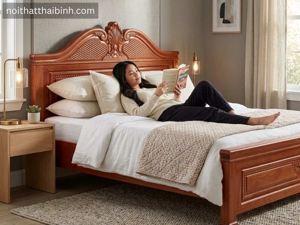 Giường ngủ gỗ xoan đào tự nhiên cao cấp