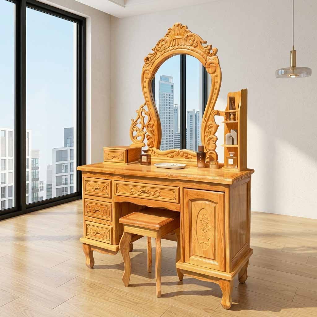 Bàn Trang Điểm Gỗ Gõ Đỏ Cao Cấp 1m1 – Đồ Gỗ Thái Bình