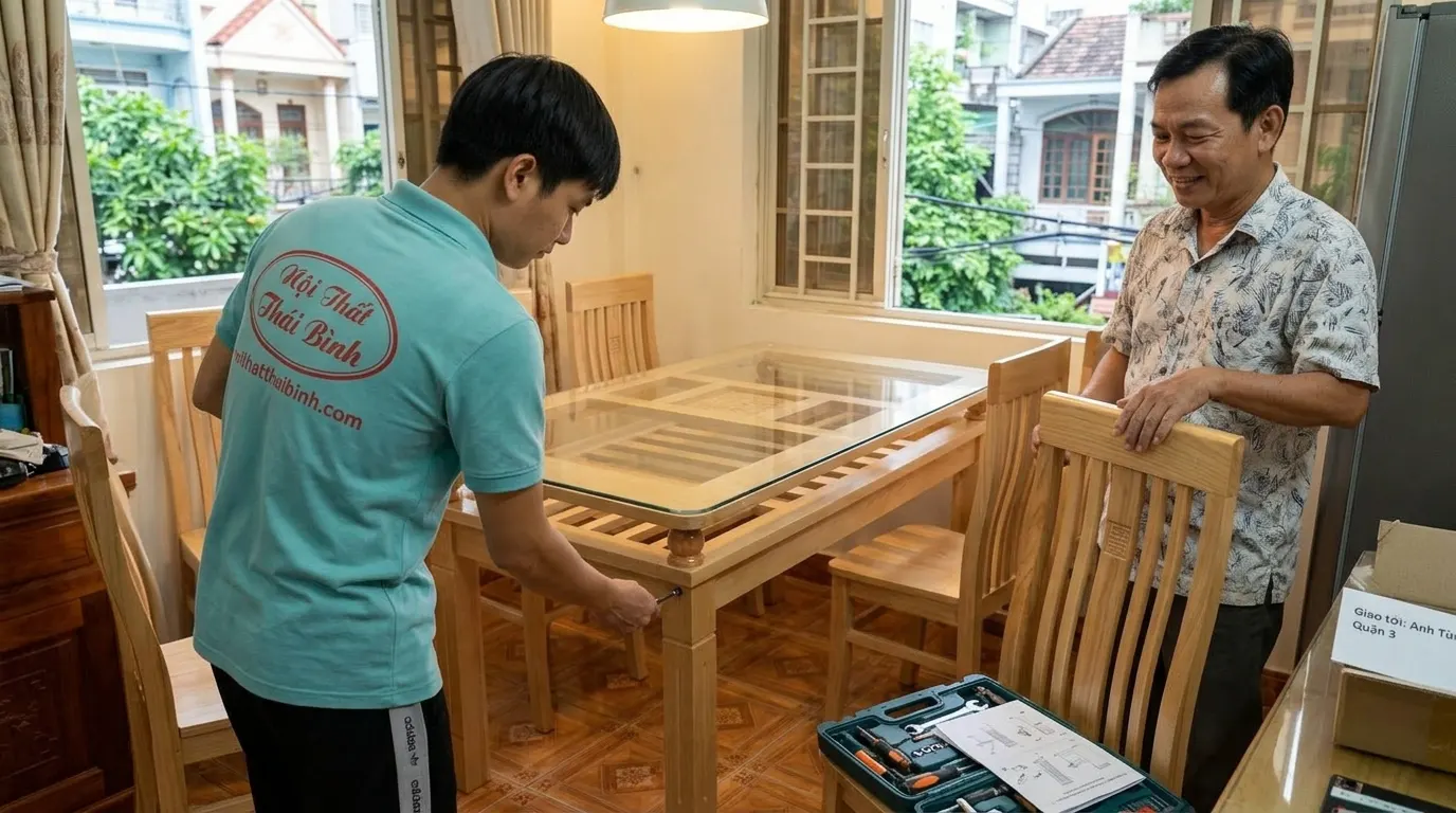 Bàn Ăn Gỗ Sồi Tự Nhiên 1m6 Cao Cấp Cho Gia Đình