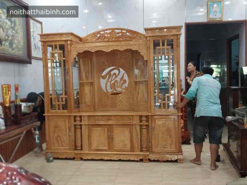 Kệ Tivi Gỗ Gõ Đỏ Kết Hợp Tủ Rượu Và Bàn Thờ