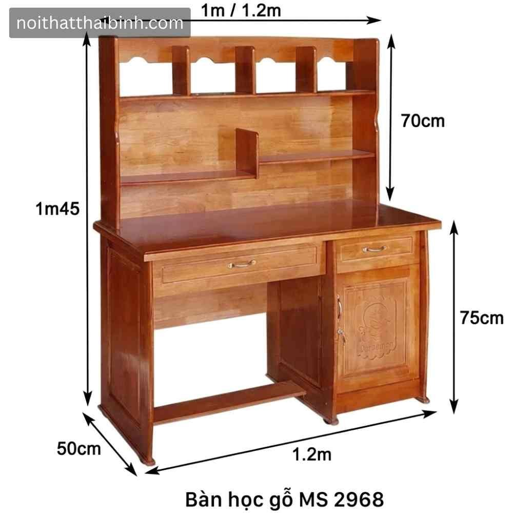 Kích Thước Bàn Học Có Kệ Sách Cho Bé Gỗ Cao Su Tự Nhiên