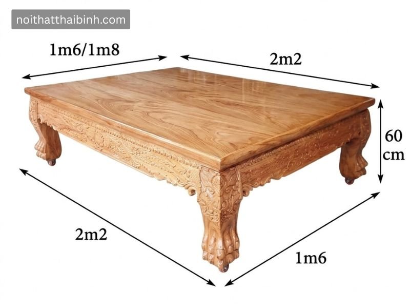 Kích thước đi văng gỗ gõ đỏ