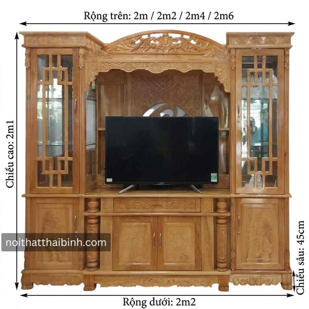 Kích thước kệ tivi gỗ gõ đỏ kết hợp tủ rượu (3)