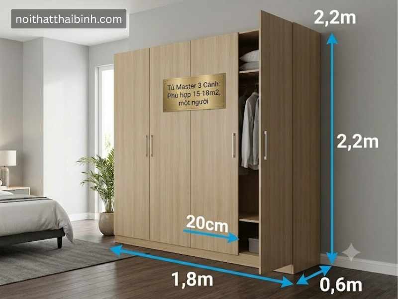 Kích thước tủ quần áo 4 cánh