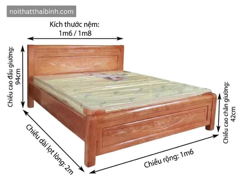 Kích thước và chất liệu chi tiết của giường gỗ xoan đào