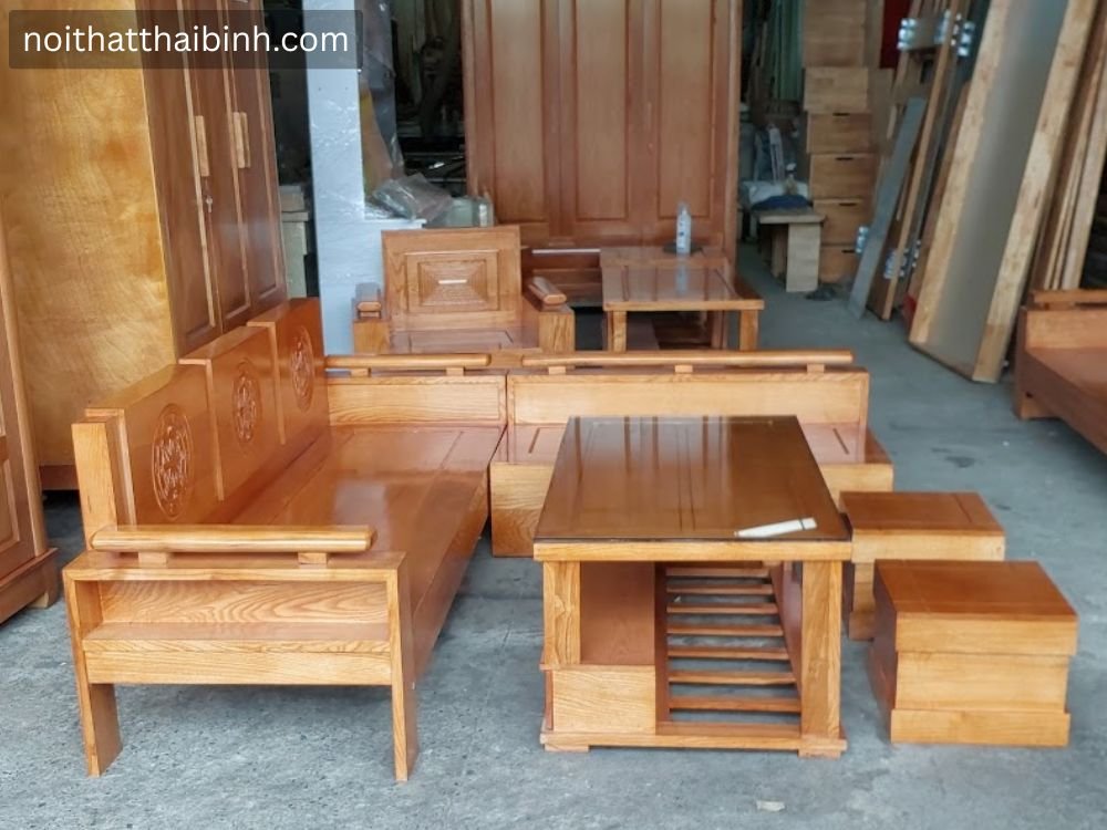 Sofa gỗ hiện đại – Salon góc gỗ sồi tự nhiên 3265 phòng khách
