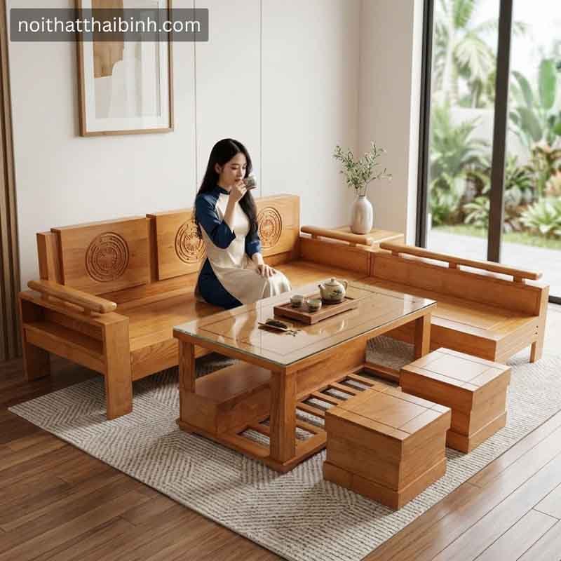 Sofa gỗ sồi tự nhiên cao cấp