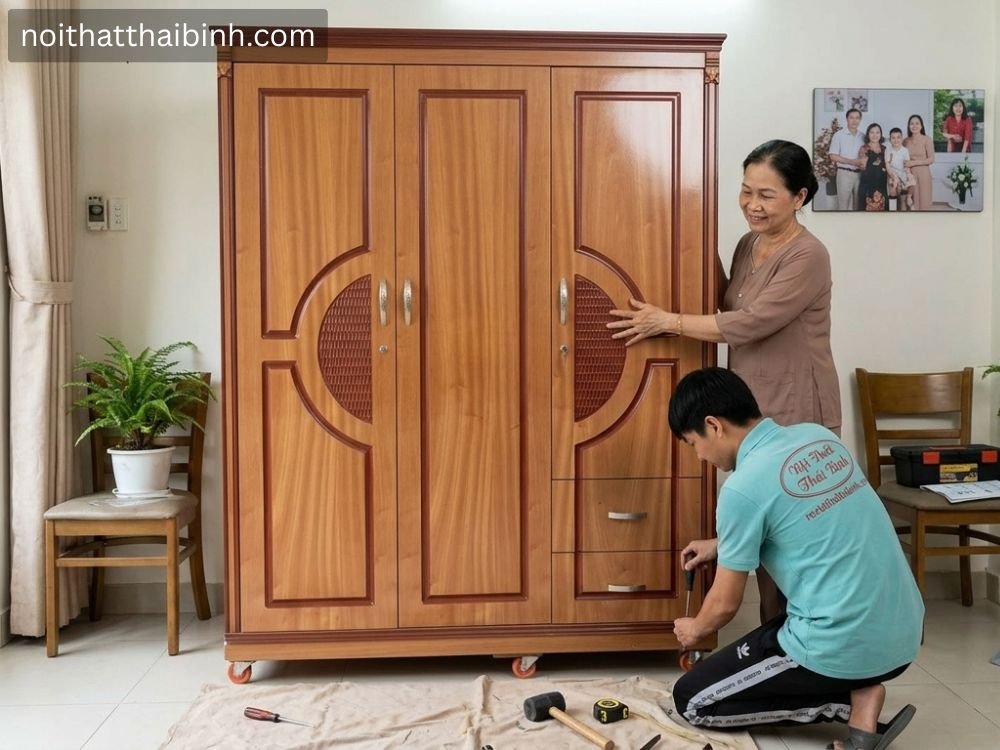 Tủ áo gỗ công nghiệp 3 cánh tại nhà Chị Mai, Quận 7, TP.HCM