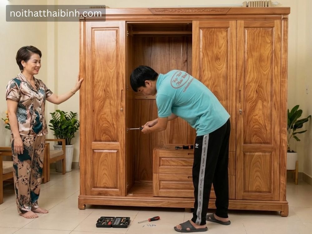 Tủ đựng quần áo gỗ cao cấp tại nhà Chị Hương (Quận 7, TP.HCM)