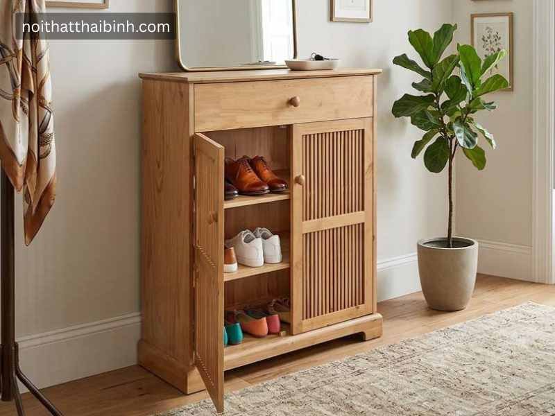 Tủ giày dép gỗ tự nhiên MS 3069 gỗ cao su bền bỉ