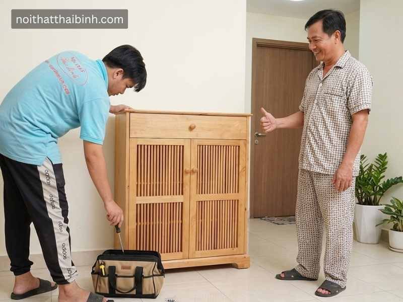 Tủ giày dép gỗ tự nhiên tại nhà Anh Tuấn (Bình Thạnh, TPHCM)