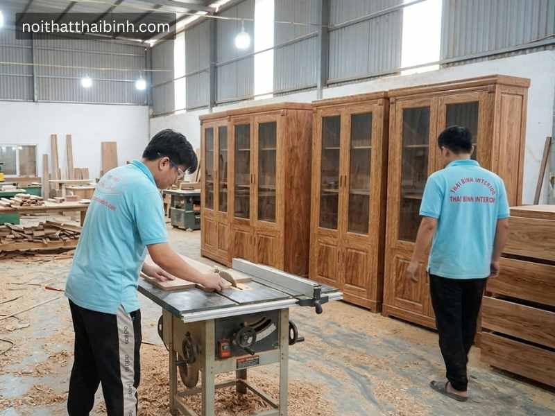 Tủ hồ sơ gỗ tự nhiên cao cấp tại xưởng mộc đồ gỗ Thái Bình