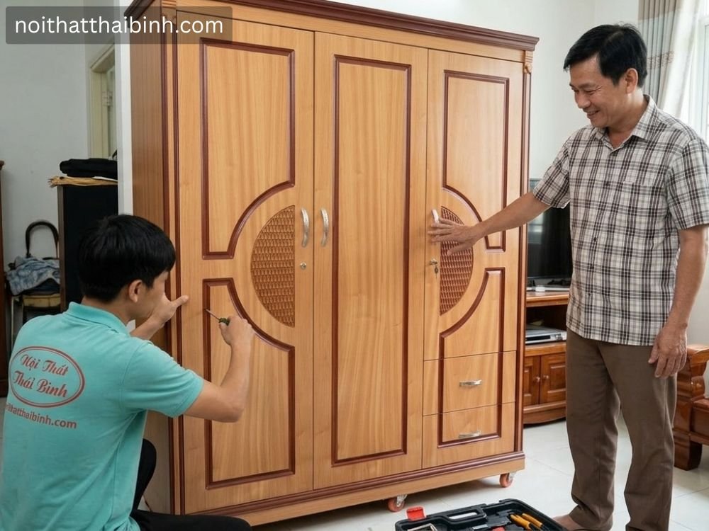 Tủ quần áo gỗ công nghiệp 3 cánh tại nhà Anh Phúc, TP. Thủ Đức, TP.HCM