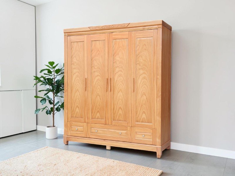 Tủ quần áo gỗ tự nhiên cao cấp khung chắc bản lề bền tại TPHCM