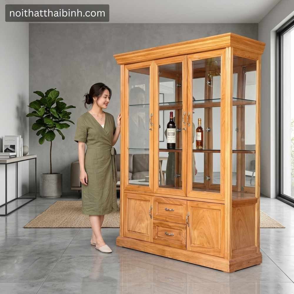Tủ rượu gỗ gõ đỏ 1m4