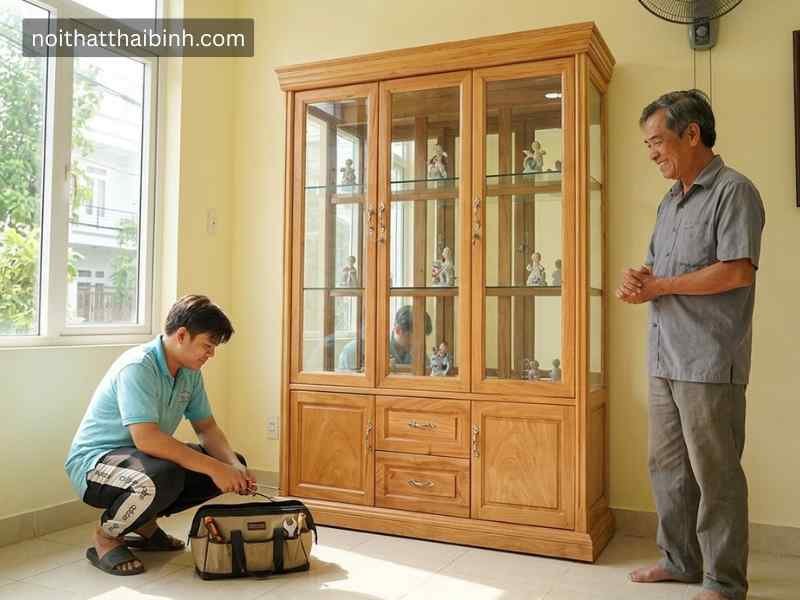 Tủ rượu gỗ gõ đỏ tại nhà Anh Tuấn, Quận 7, TP.HCM